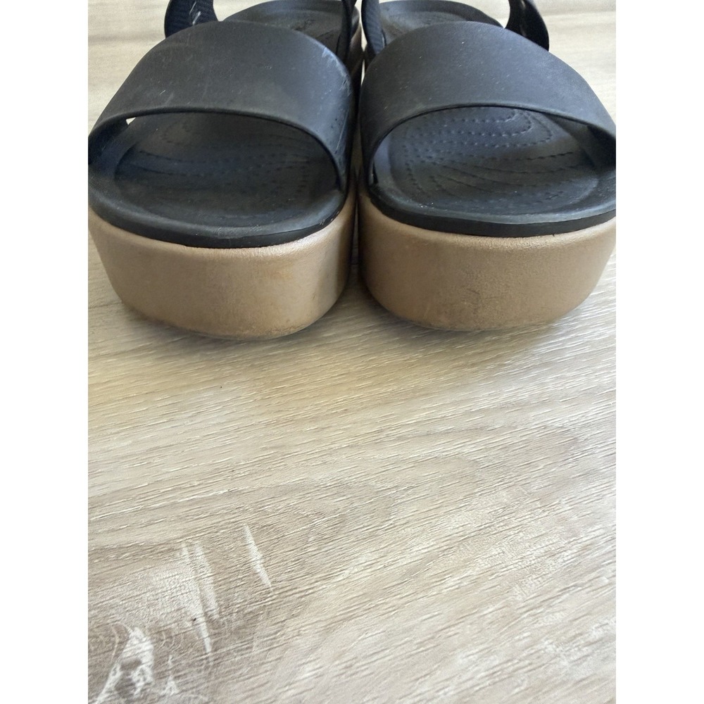 Crocs Brooklyn Sandals 8 Black Tan Comfort Platform Chunky Wedge Slingback - Picture 7 of 10